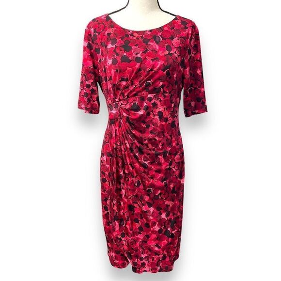 Connected Apparel Women's Floral Ruched Boat Neck Tulip  Mini Dress Red 12P - Picture 1 of 9